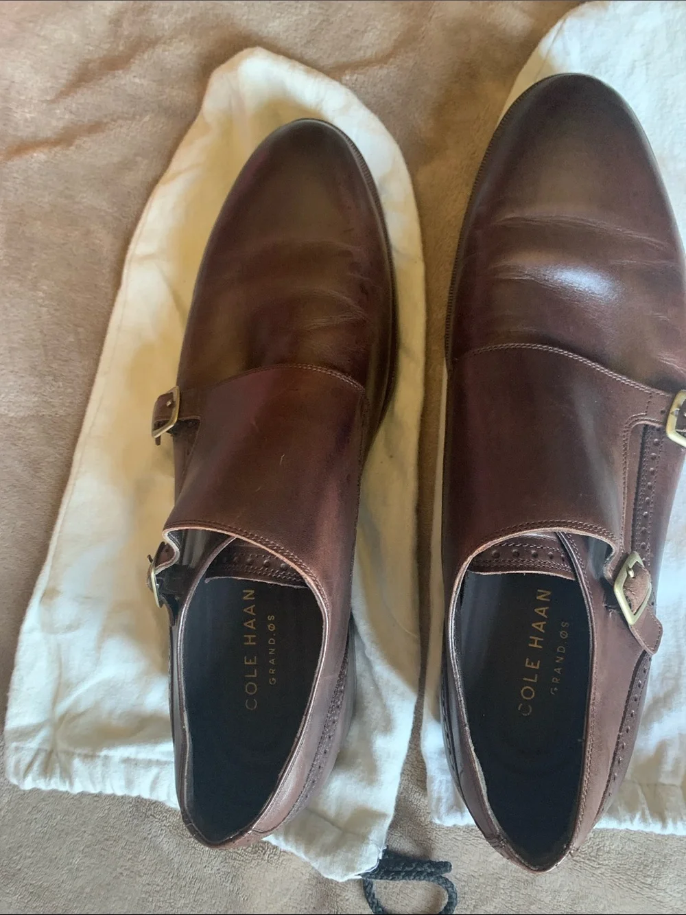 Cole Haan Brown Leather Double Monk Strap Oxfords